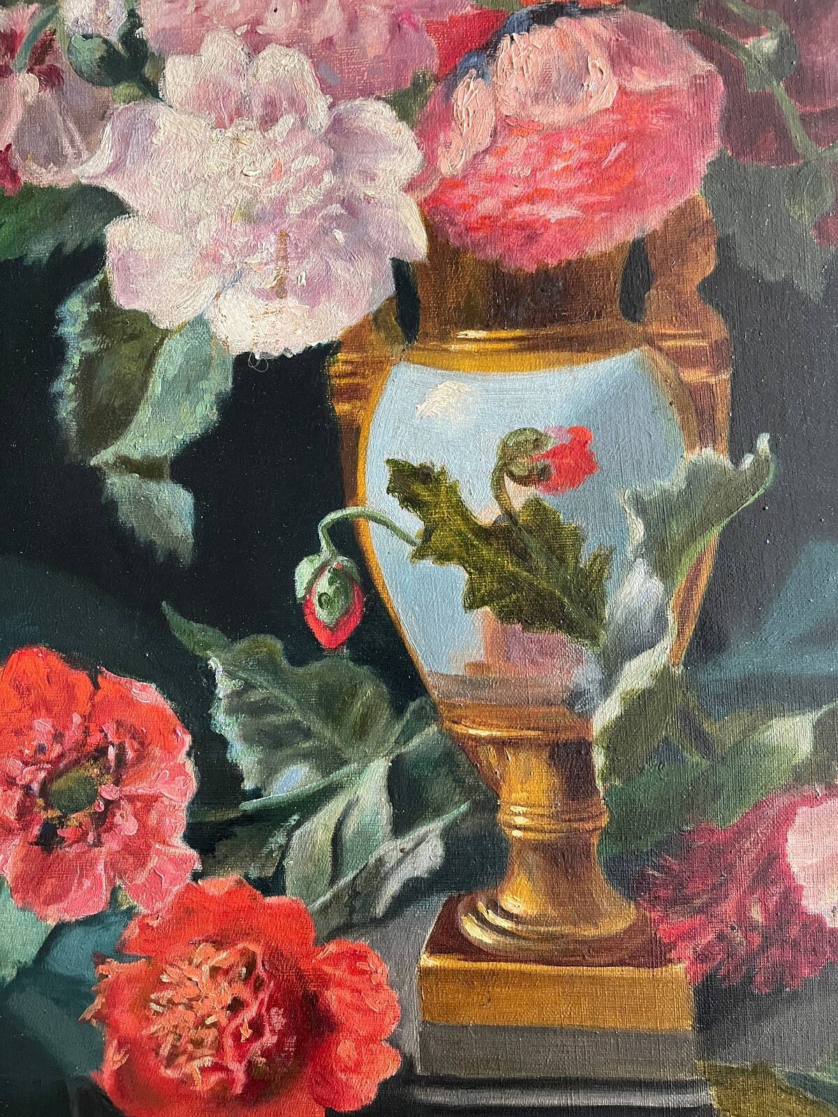 Table HST "Bouquet of flowers on a console" signed late 19th century