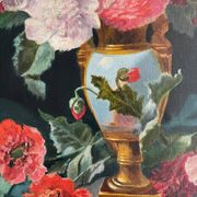 Tableau HST "Bouquet de fleurs sur entablement" signé fin XIX° siècle