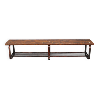 Banc en pin avec base en fer, années 1970, Tchécoslovaquie