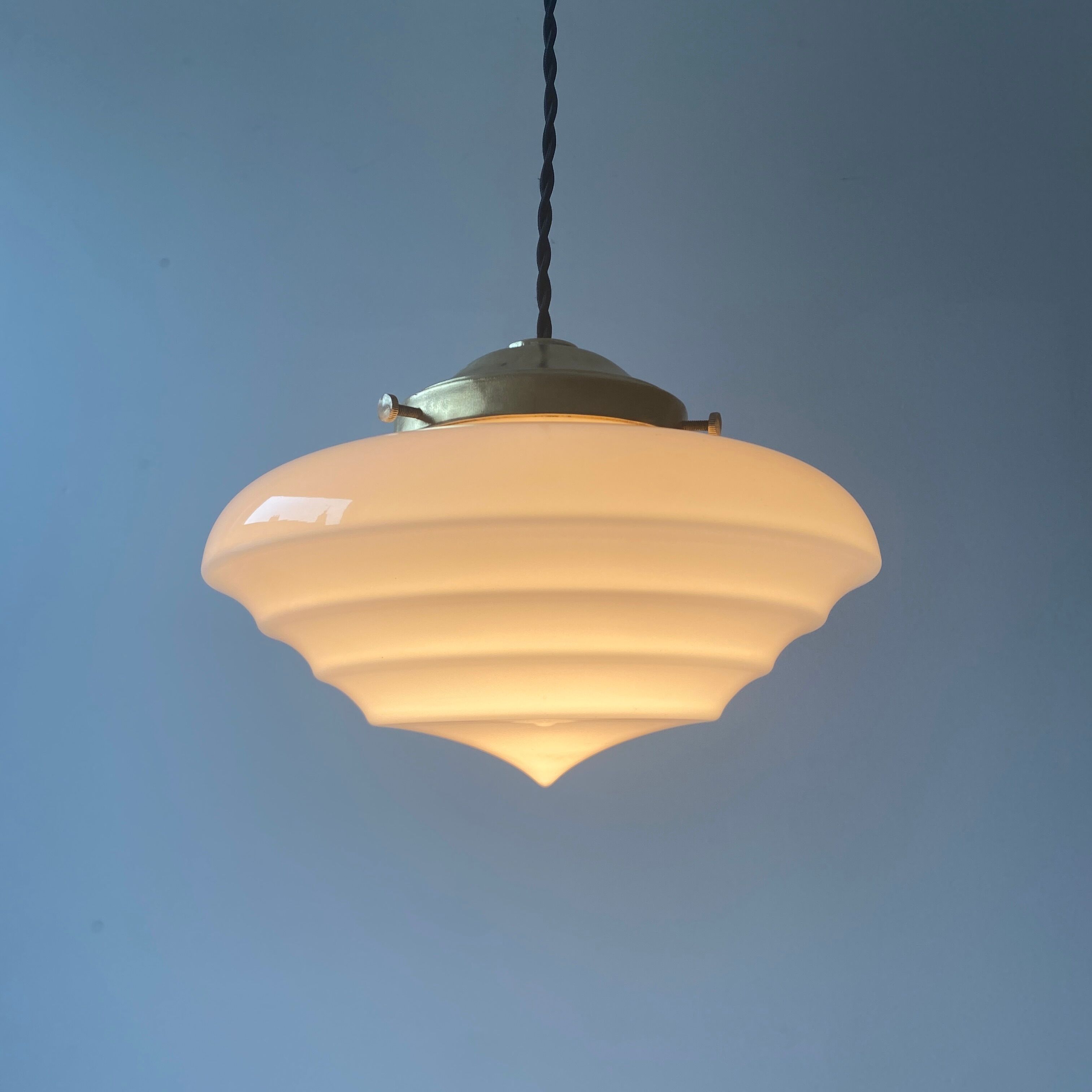 Old art-deco pendant lamp in pink opaline
