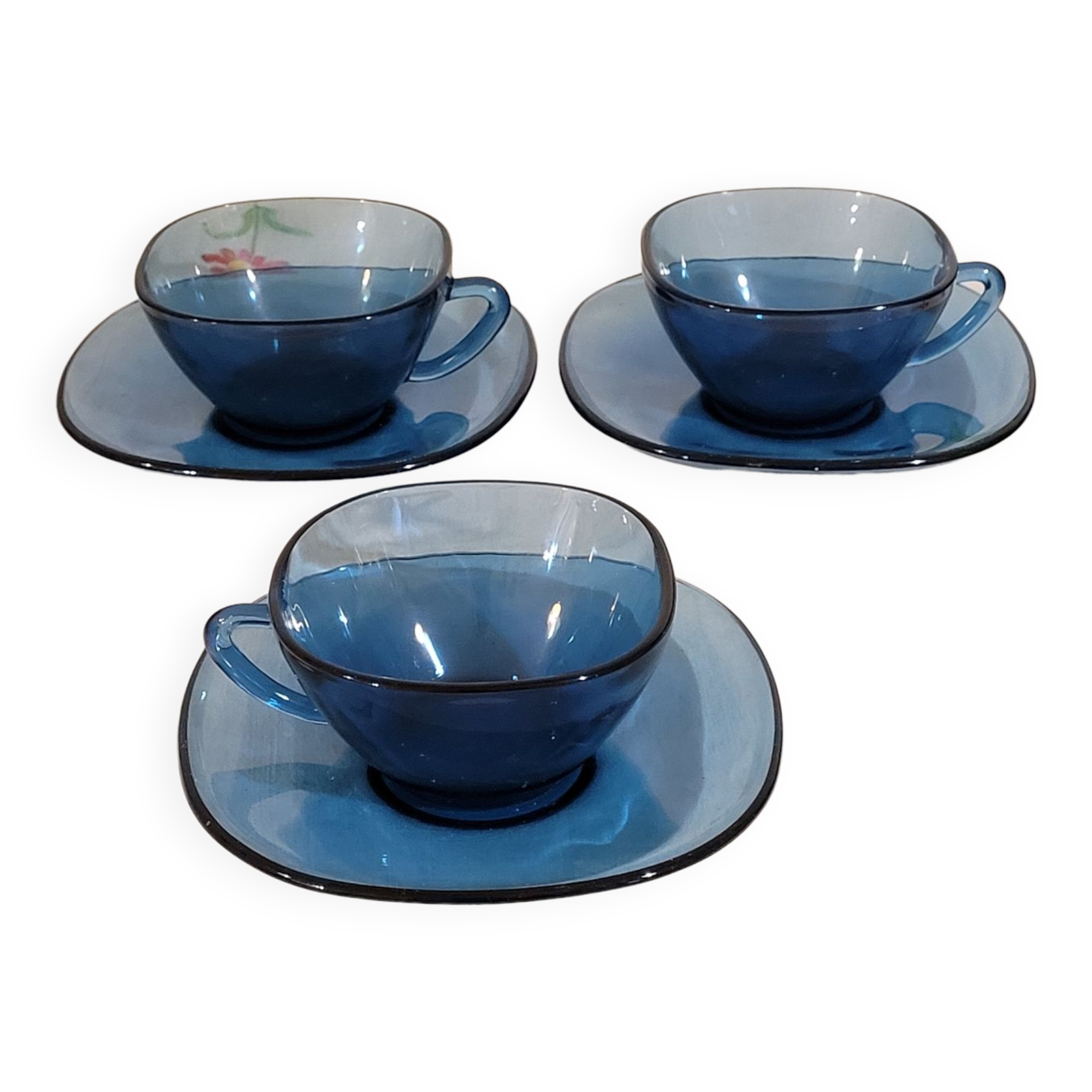 3 cups Vereco blue glass - vintage