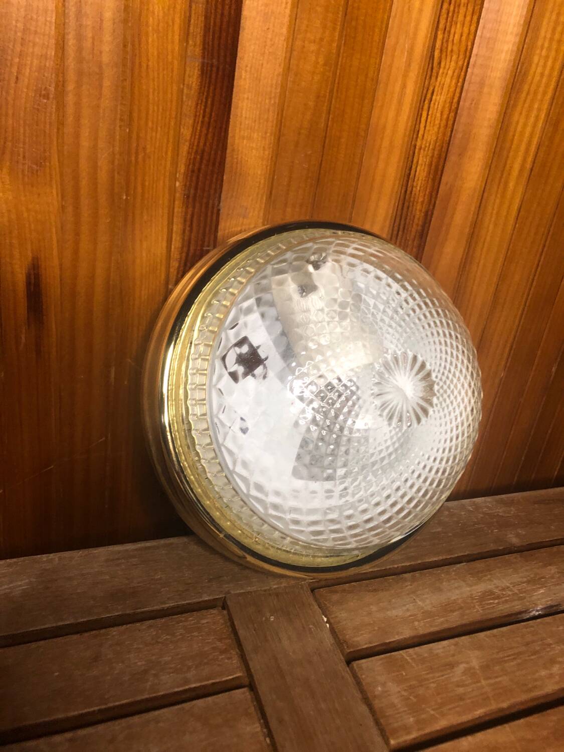 Old molded glass ceiling light + vintage gold contour