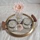 Pair of glass moulded flower vases and silver-plated metal – Art Deco style