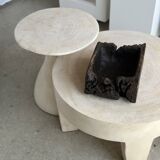 Coffee table, quadripod coffee table in solid monoxyl wood, white color D: 62.5cm