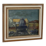 Original Swedish Mid-Century Oil on Canvas “Chair” by Jan Erik- Vintage & Framed