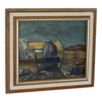 Original Swedish Mid-Century Oil on Canvas “Chair” by Jan Erik- Vintage & Framed