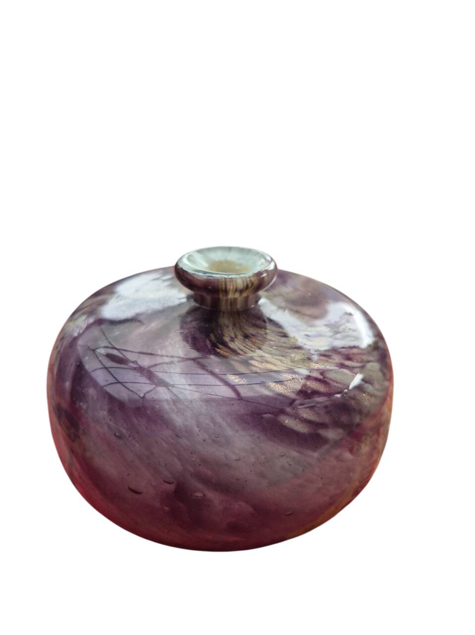 Vase panse aplatie à décor de spirales violettes et dorées