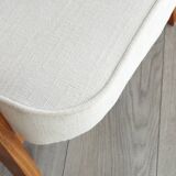 Fauteuil Lounge Vintage Crème Blanche Tissu Bois Naturel Design Scandinave