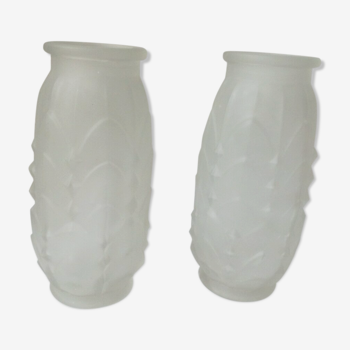 Pair of glass vases frost compress epoque art deco