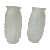 Paire de vases en verre givre compresse epoque art deco