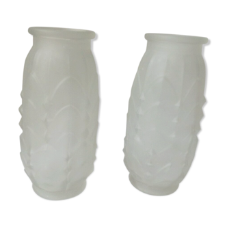 Pair of glass vases frost compress epoque art deco