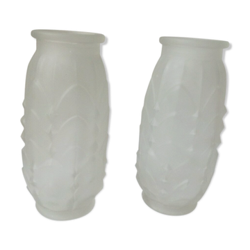 Pair of frosted glass vases, compressed, Art Deco period.