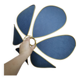Suspension fleur 6 pétales structure métal, lin bleu ardoise