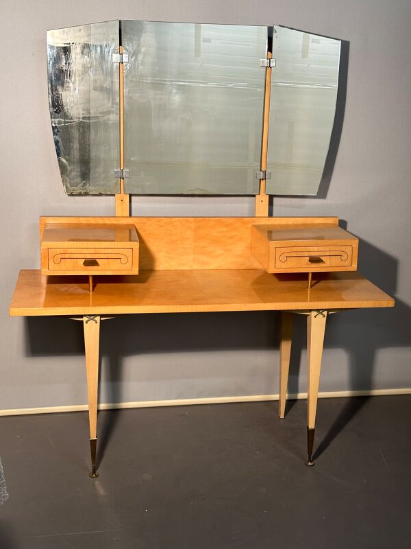 Coiffeuse vintage 1950 / 1960 à miroir pliant et démontable : transformable en bureau