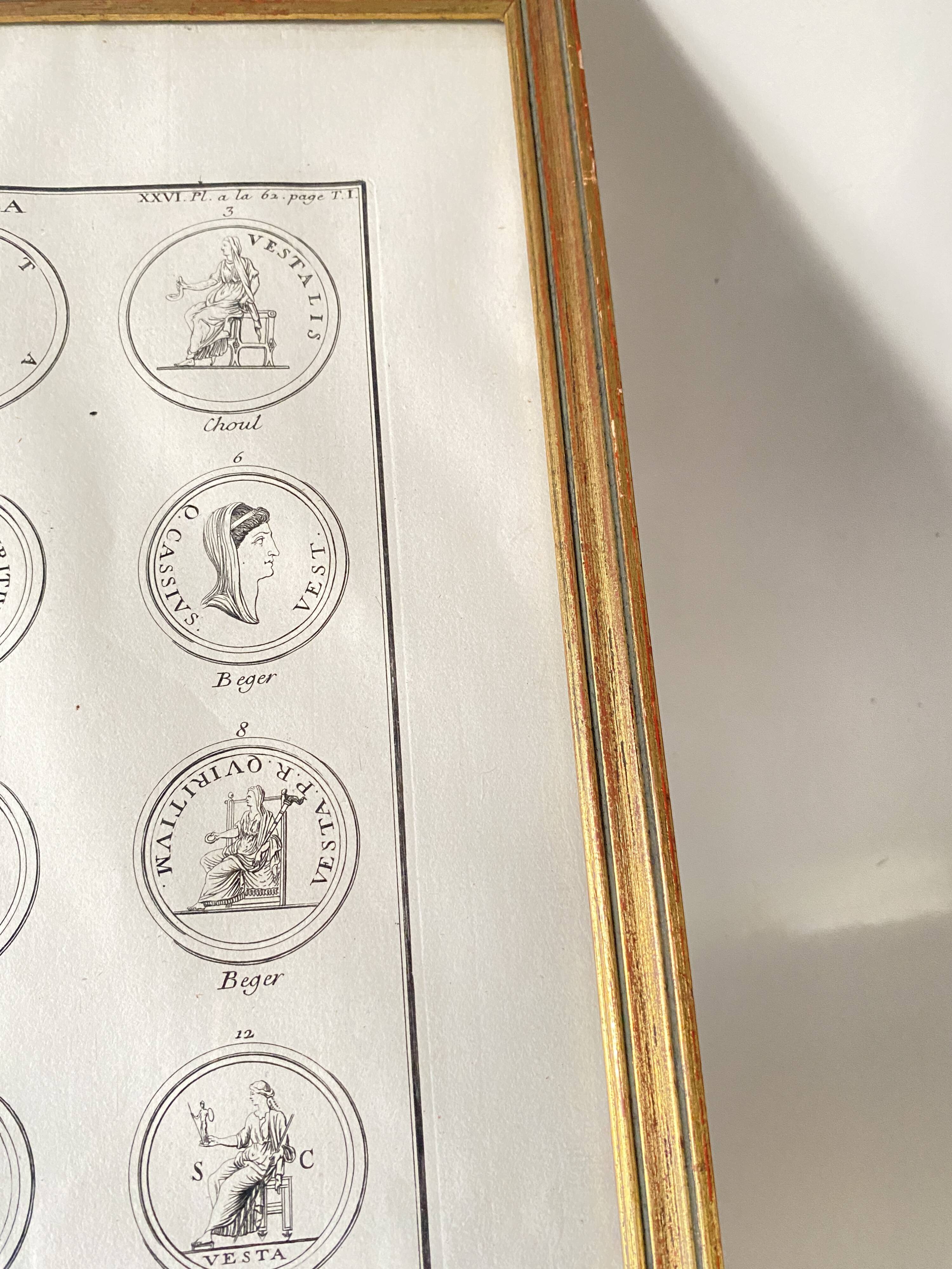 19th century engraving with antique motifs under glass