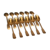 Set de 12 cuillères à café uniplat en métal doré monogrammé signé Boulenger