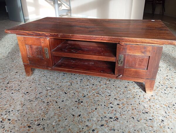 TABLE BASSE EN SESHAM MASSIF STYLE COLONIALE OU RUSTIQUE INDIENNE