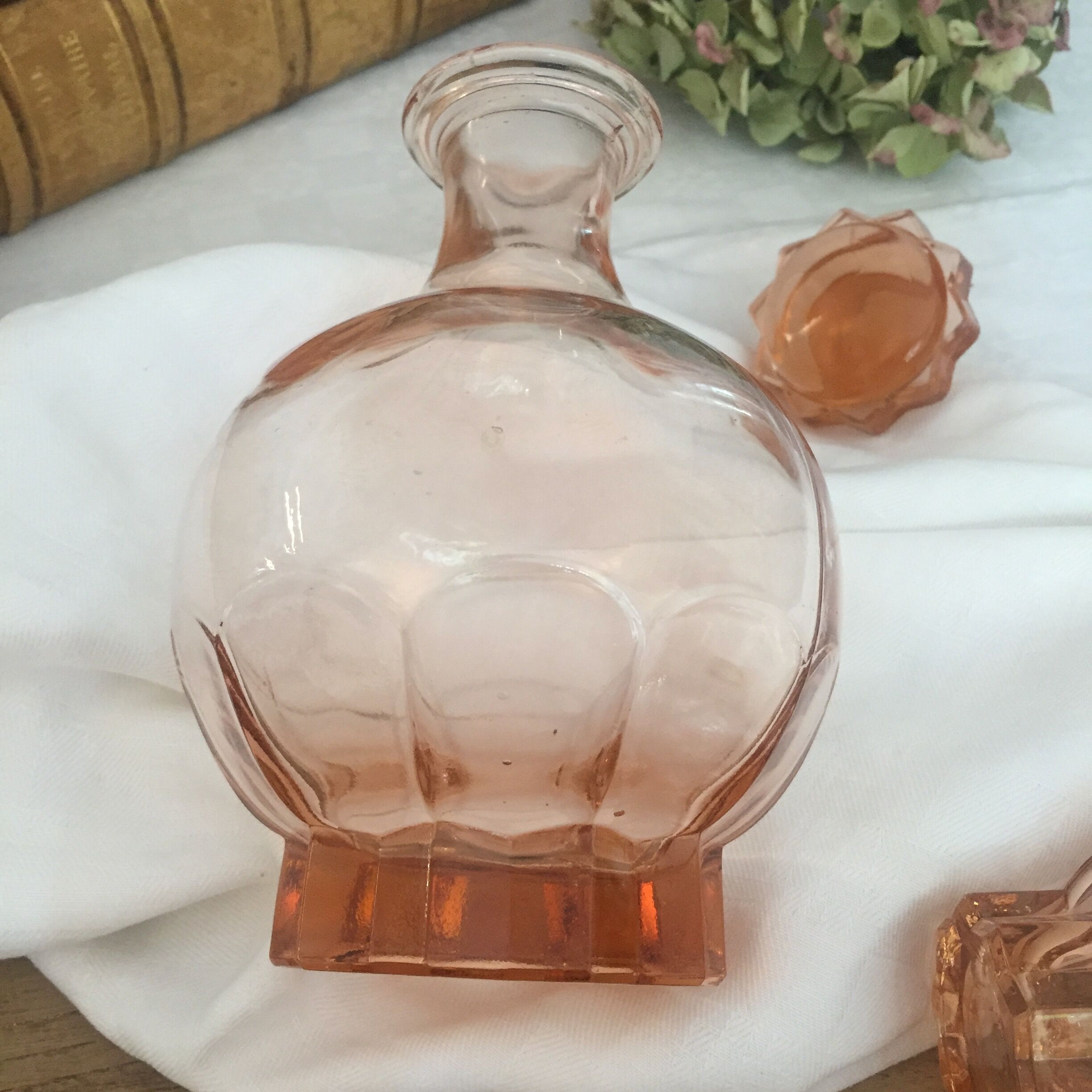 11 pink glasses and carafe