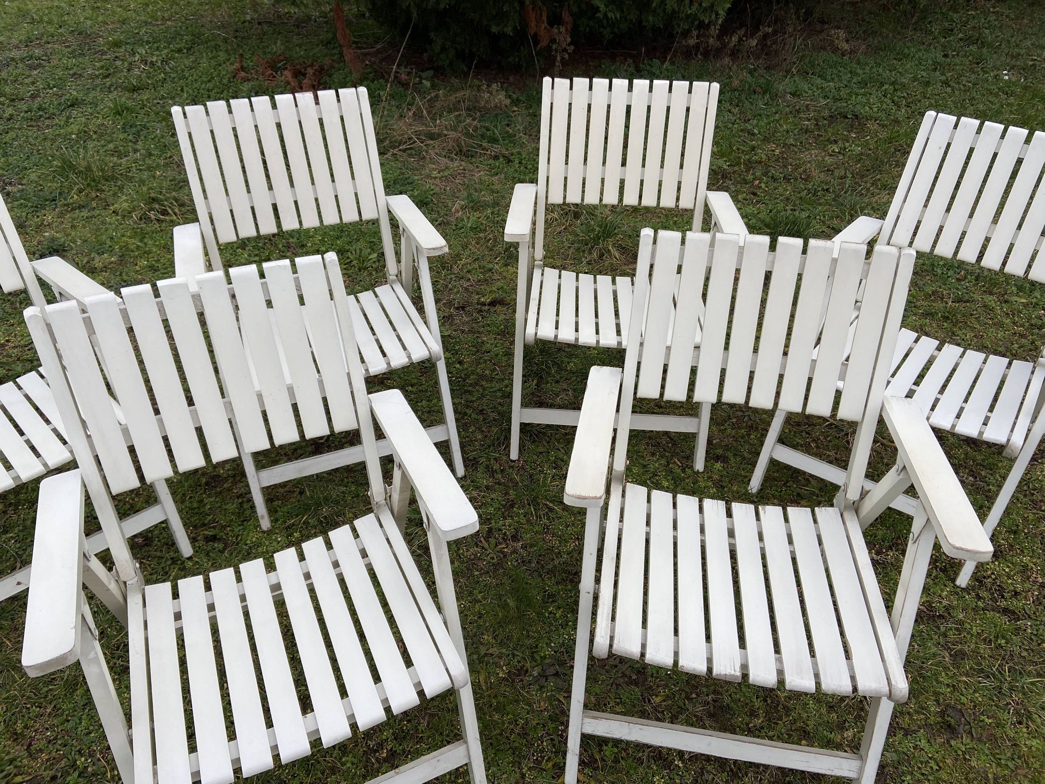 6 fauteuils de jardin bois vintage pliant