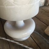 Alabaster lamp with fabric cable and vintage accessories