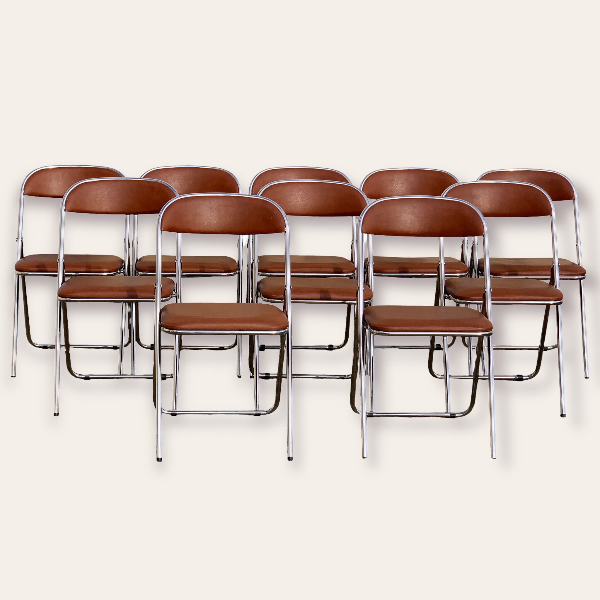 10 vintage skai and chrome metal folding chairs 1970