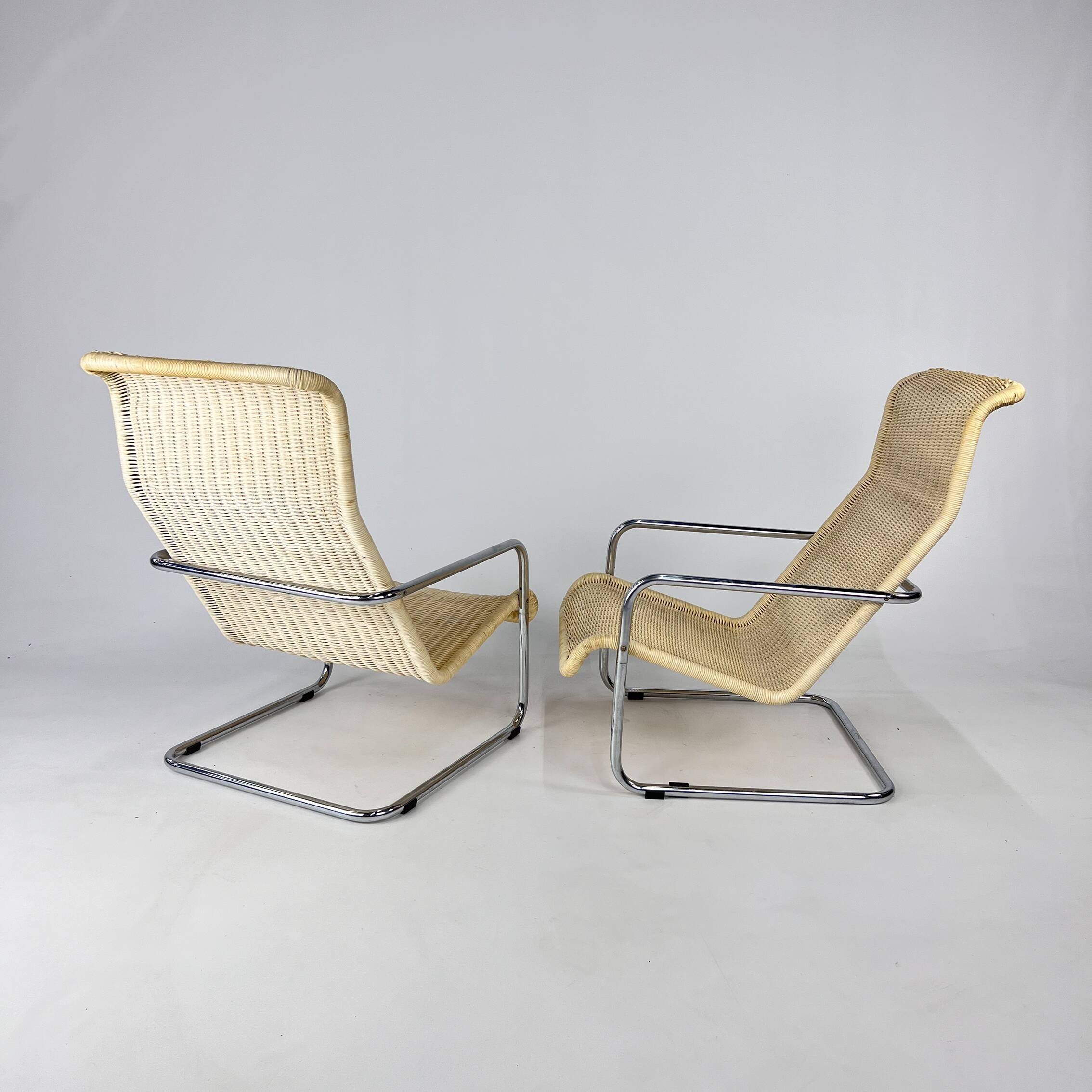 Set of 2 Cantilever Woven Lounge Chairs, 1980s