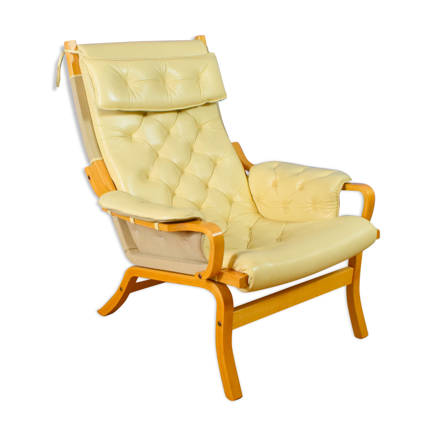 Mid Century Retro Danish Cream Leather Lounge Armchair (2 available) 1970s