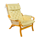 Mid Century Retro Danish Cream Leather Lounge Armchair (2 available) 1970s