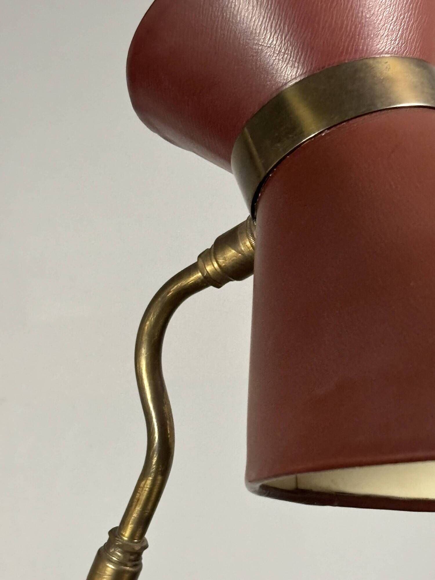 Midcentury leather wrapped French desk lamp style of Jacques Adnet, 1950s