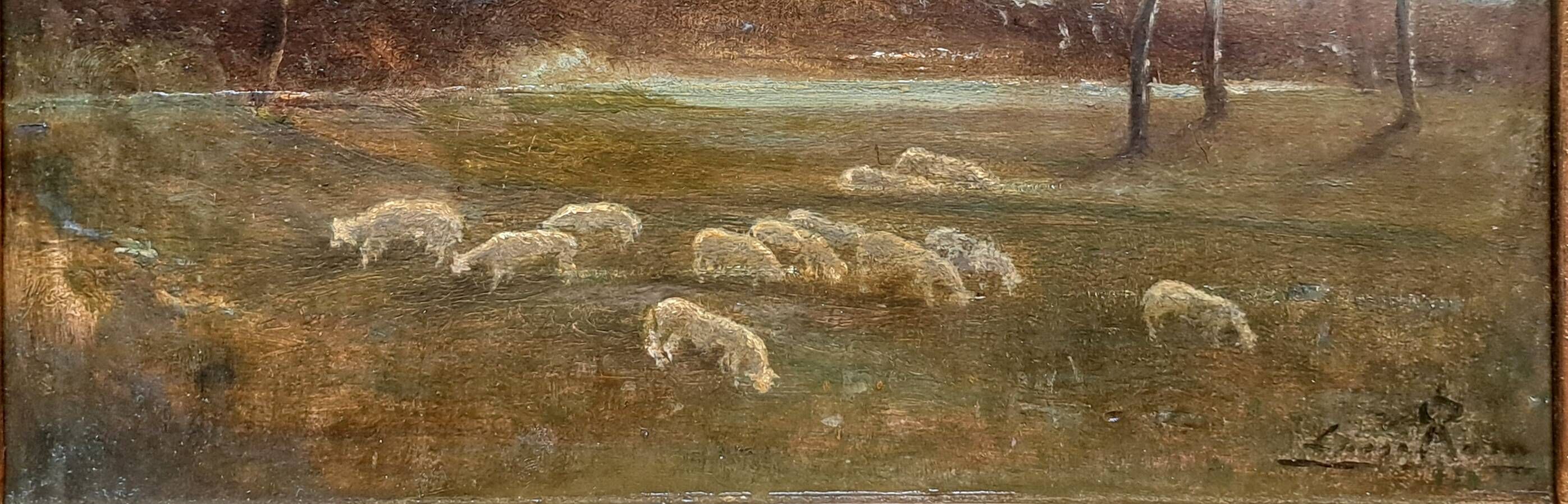 Impressionist painting, oil on wood signed, pastoral scene, Barbizon school
