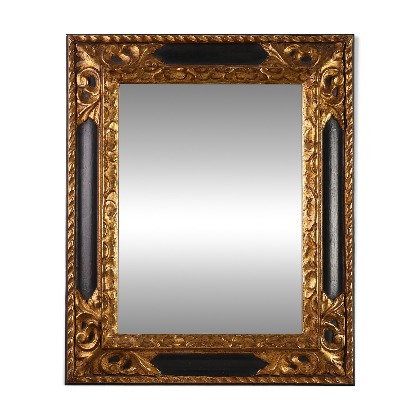 Carved Baroque Black and Giltwood Mirror, France 1850s