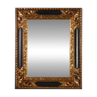 Carved Baroque Black and Giltwood Mirror, France 1850s
