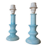 Paire de pieds de lampes de chevet en albâtre bleu vintage