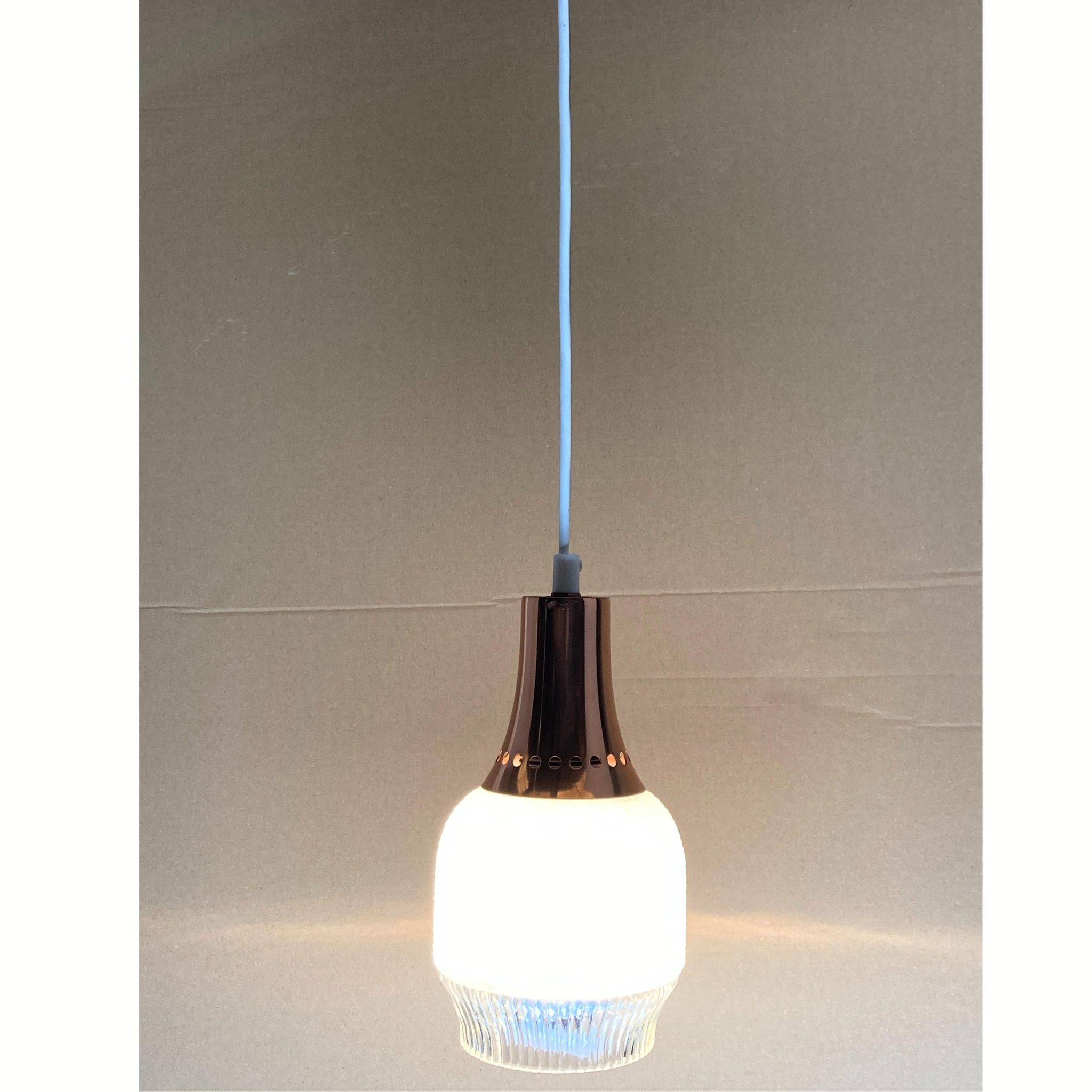 Vintage space age copper and opaline hanging lamp