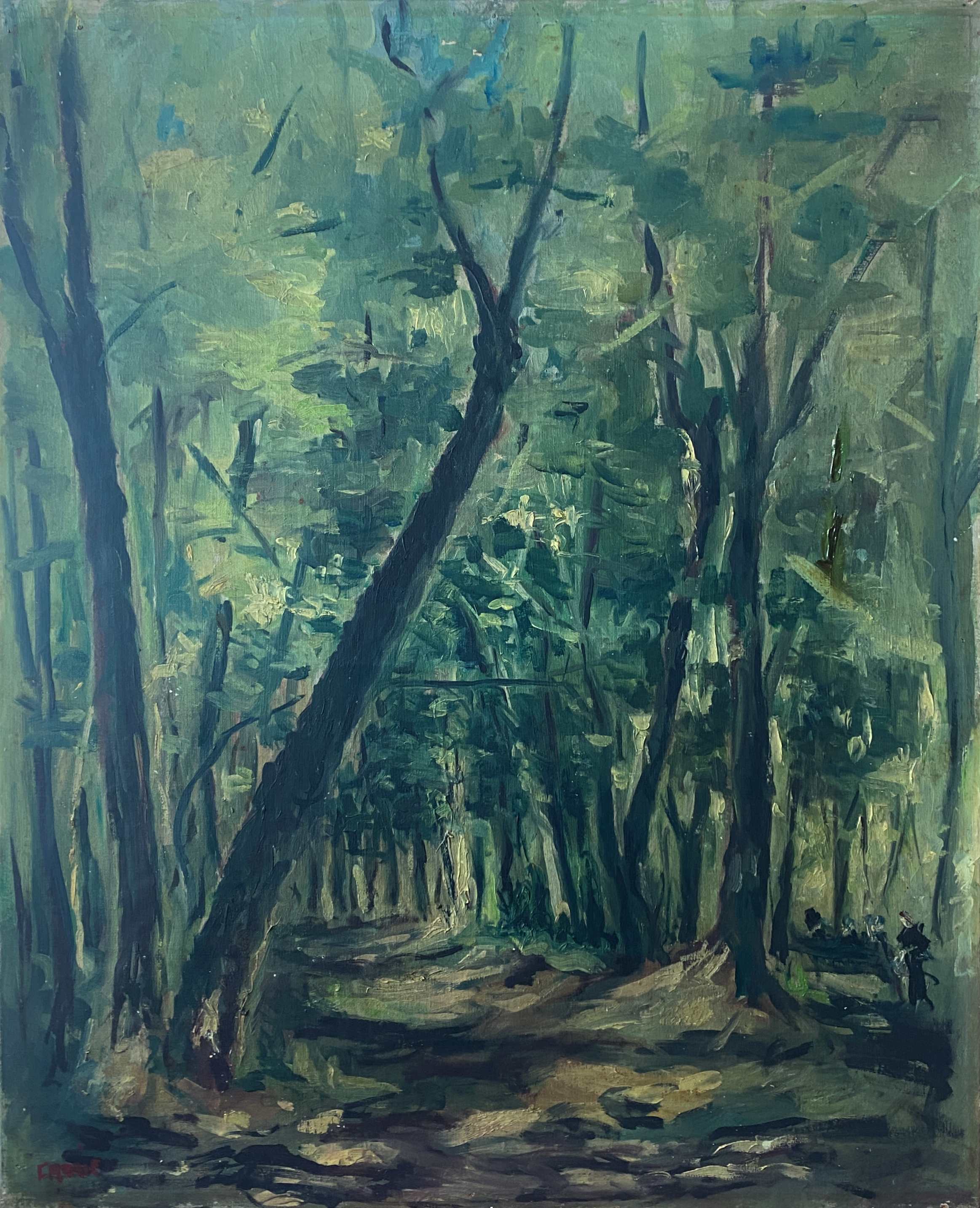 HST painting "Animated undergrowth" Post impressionist signed (XIX°/XX°)