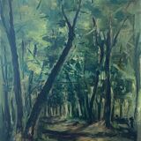 HST painting "Animated undergrowth" Post impressionist signed (XIX°/XX°)