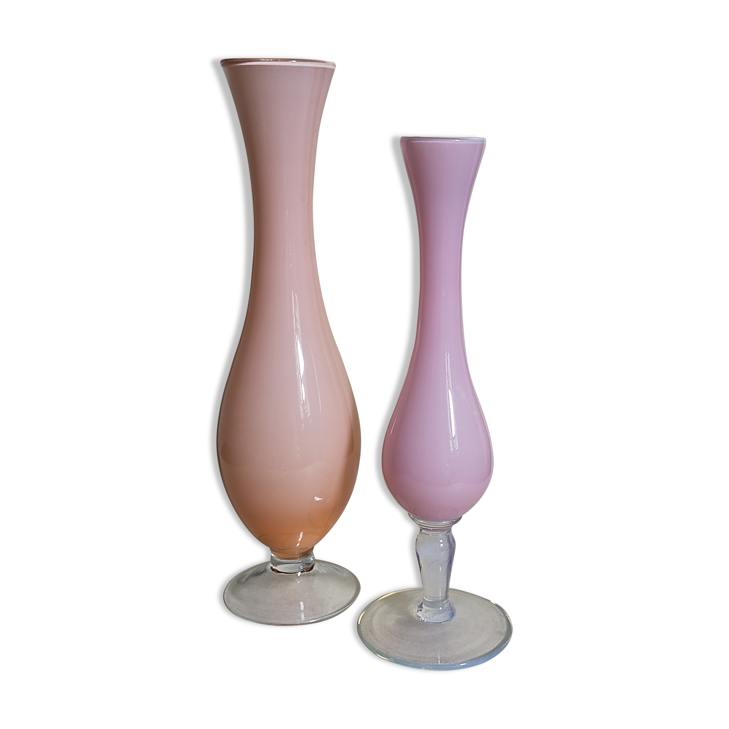 Duo of soliflores vintage glass and opaline