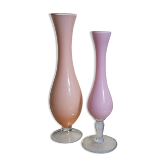 Duo de soliflores verre et opaline vintages