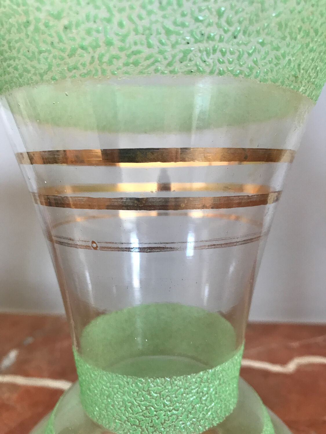 Vintage gold and green granite glass vase
