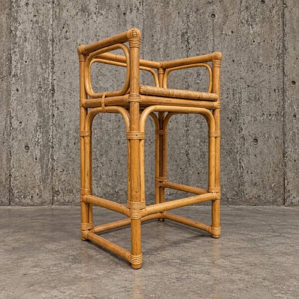 2 x tabouret en rotin / bambou / siège en osier / années 1970