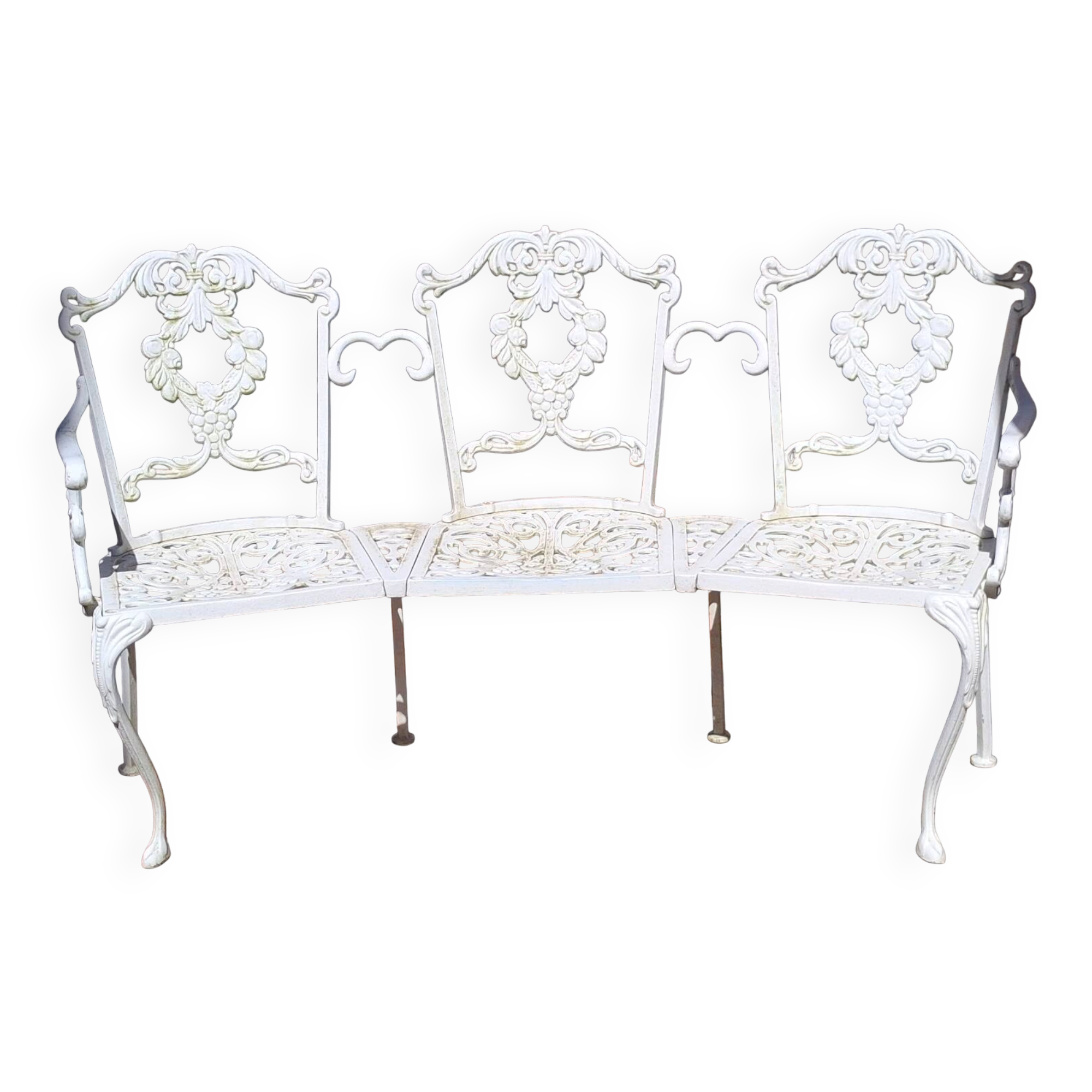 Large terrace or garden bench, made of cast iron, vintage decor.