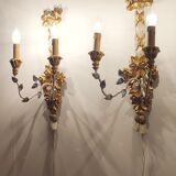 Polychrome beech wood sconces. Spain 1900