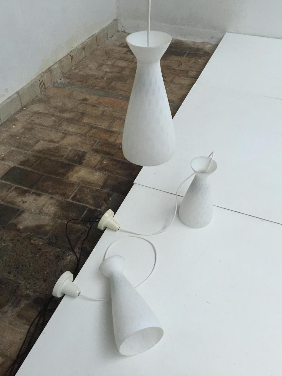 Set of 3 lamps suspended in glass by Louis Kalff for Philips