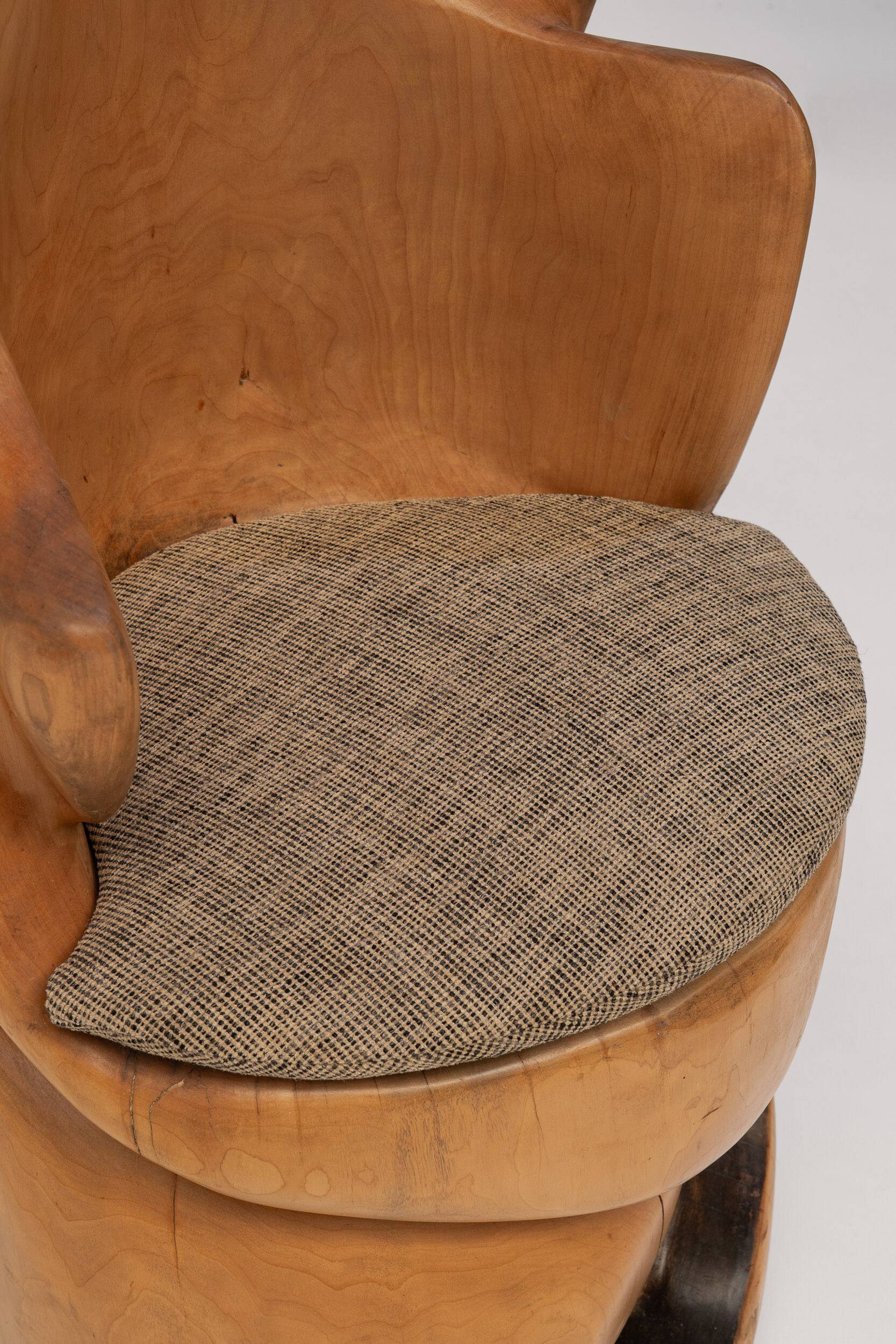 Unique sculptural throne chair in wood, France 1970s