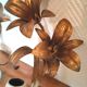 Pair of lily flower sconces in gilded metal design 60s