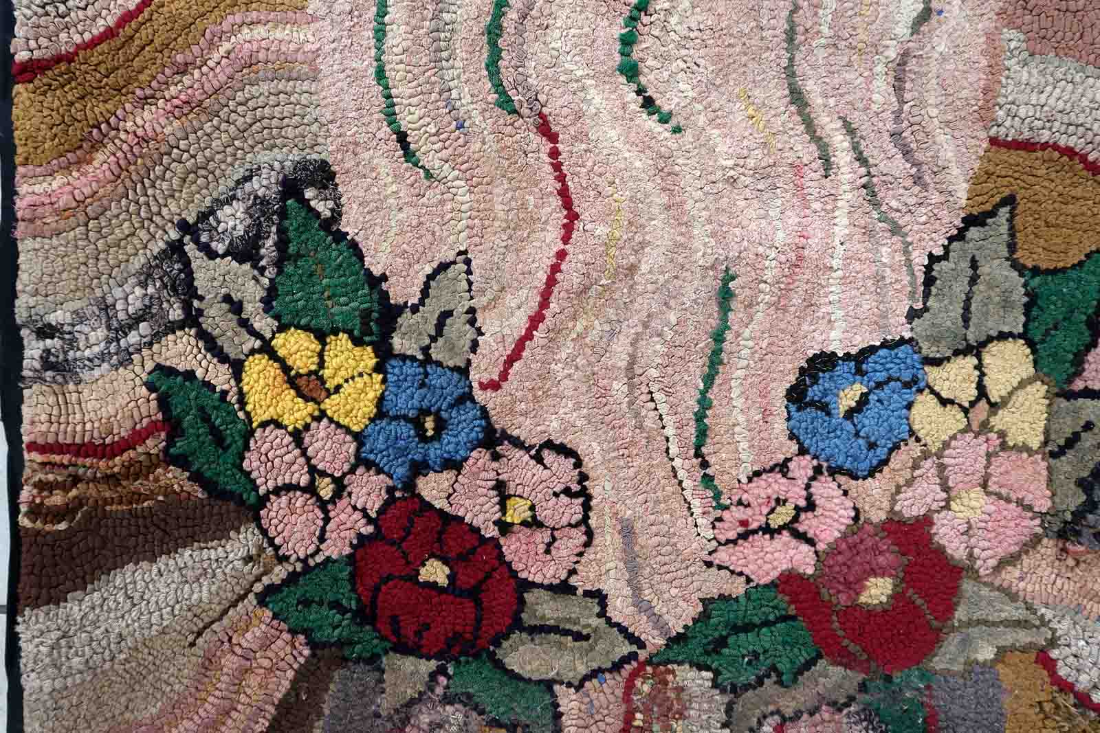 Handmade american hooked antique rug 100cm x 174cm 1880s