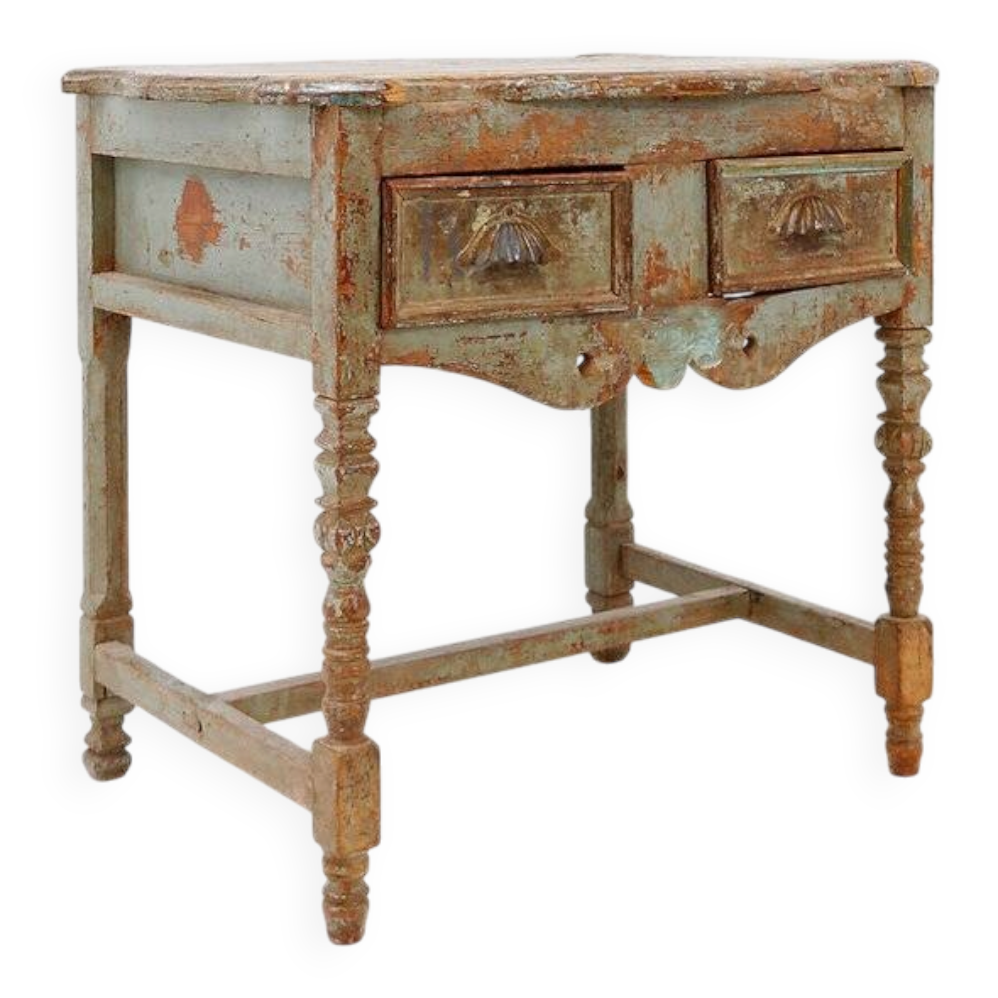 Side table with 2 drawers in patinated wood - 20th century