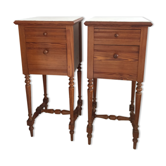 Pair of nightstands in pitch pine and marble early 20th
