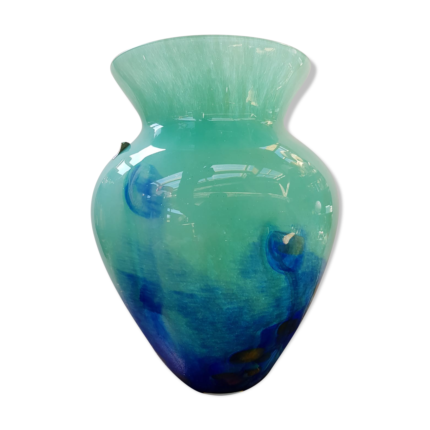 Ancien vase cristallerie la rochere multicouche vert & bleu vintage