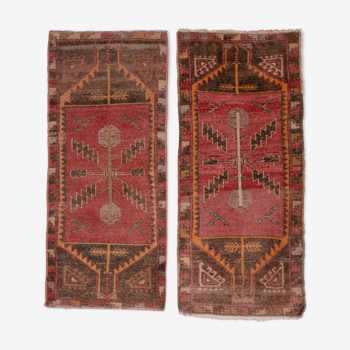 Set of 2 piece hand knotted oriental turkish area rugs 48 x 108 - 50 x 110 cm